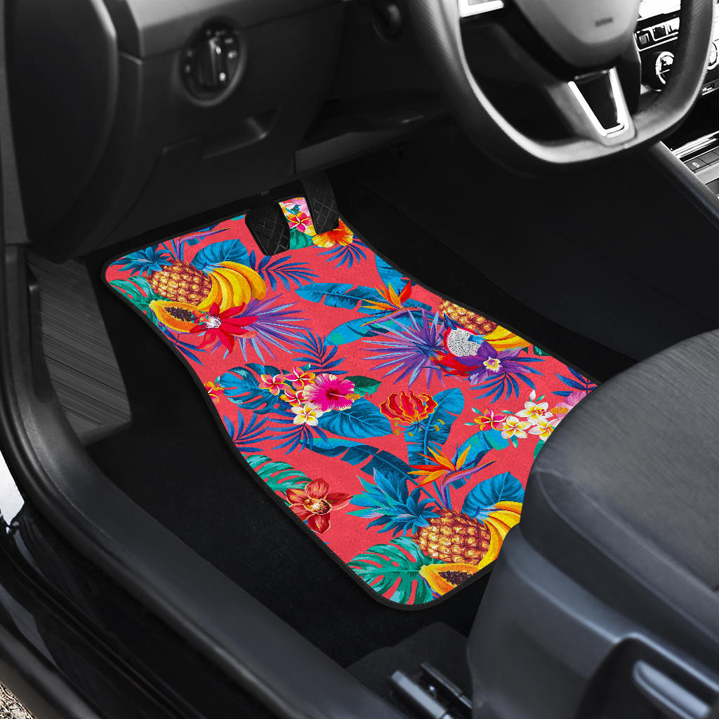 Pink Hawaiian Fruits Pattern Print Front And Back Car Floor Mats/ Front Car Mat