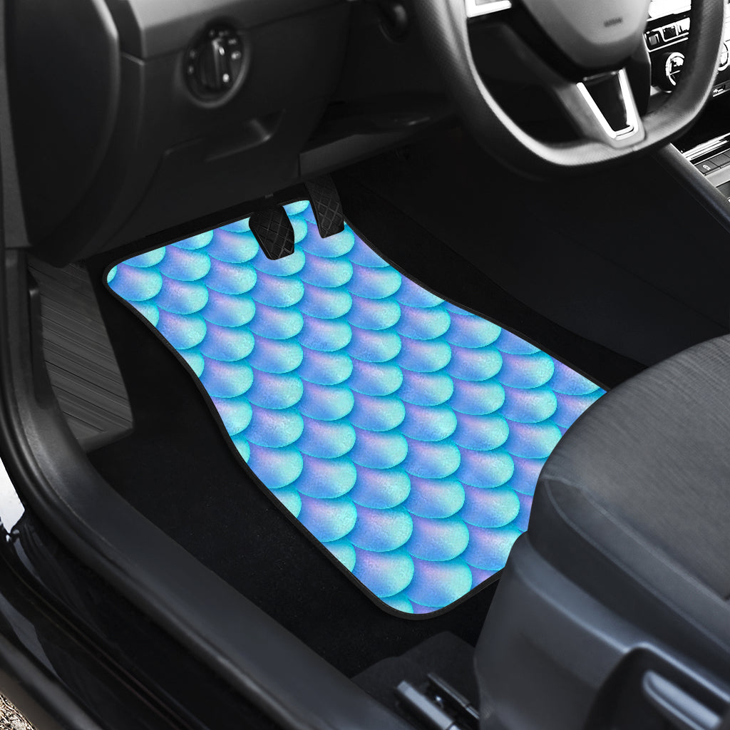 Blue Neon Mermaid Scales Pattern Print Front And Back Car Floor Mats/ Front Car Mat