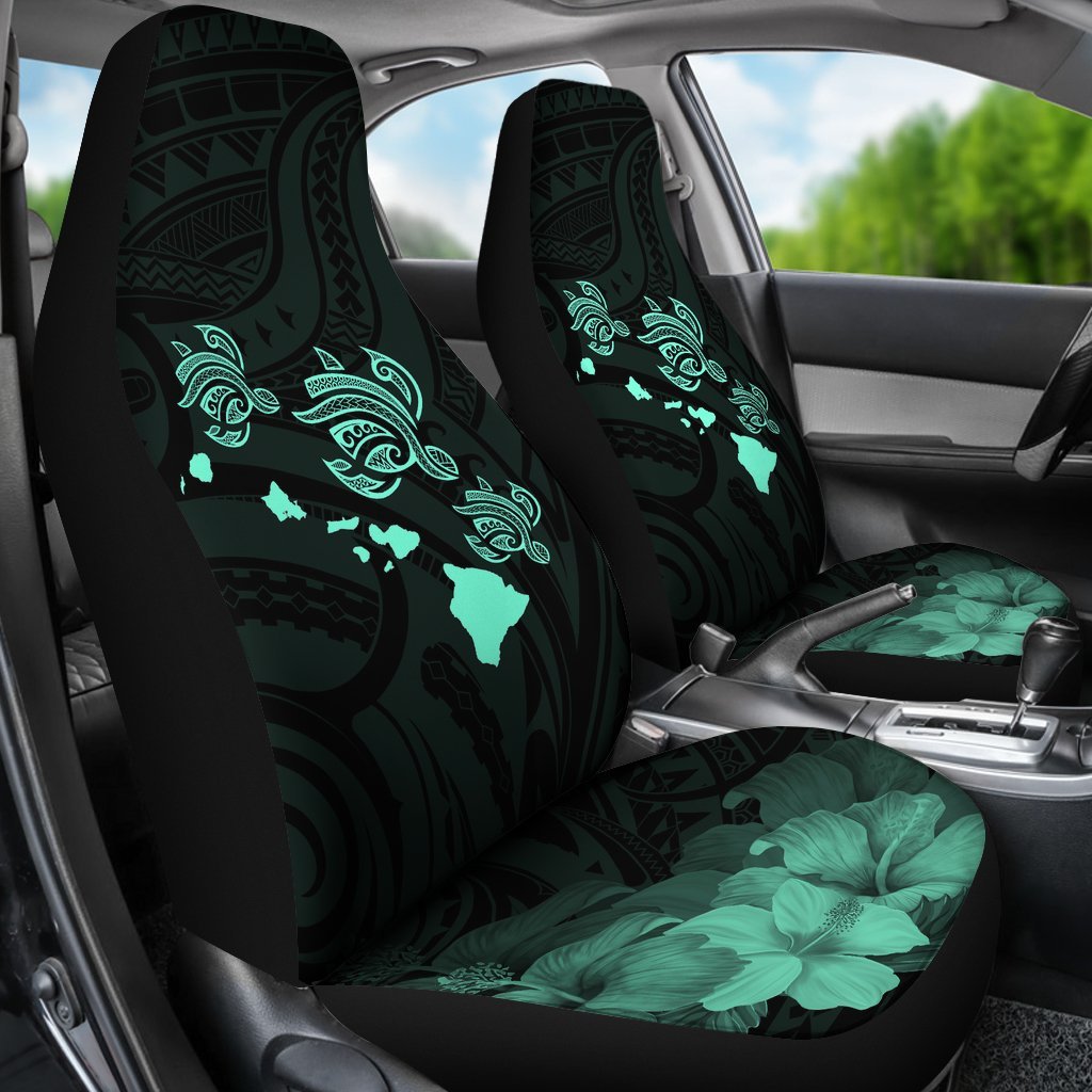 Hawaii Hibiscus Map Polynesian Ancient Turquoise Turtle Car Set Covers