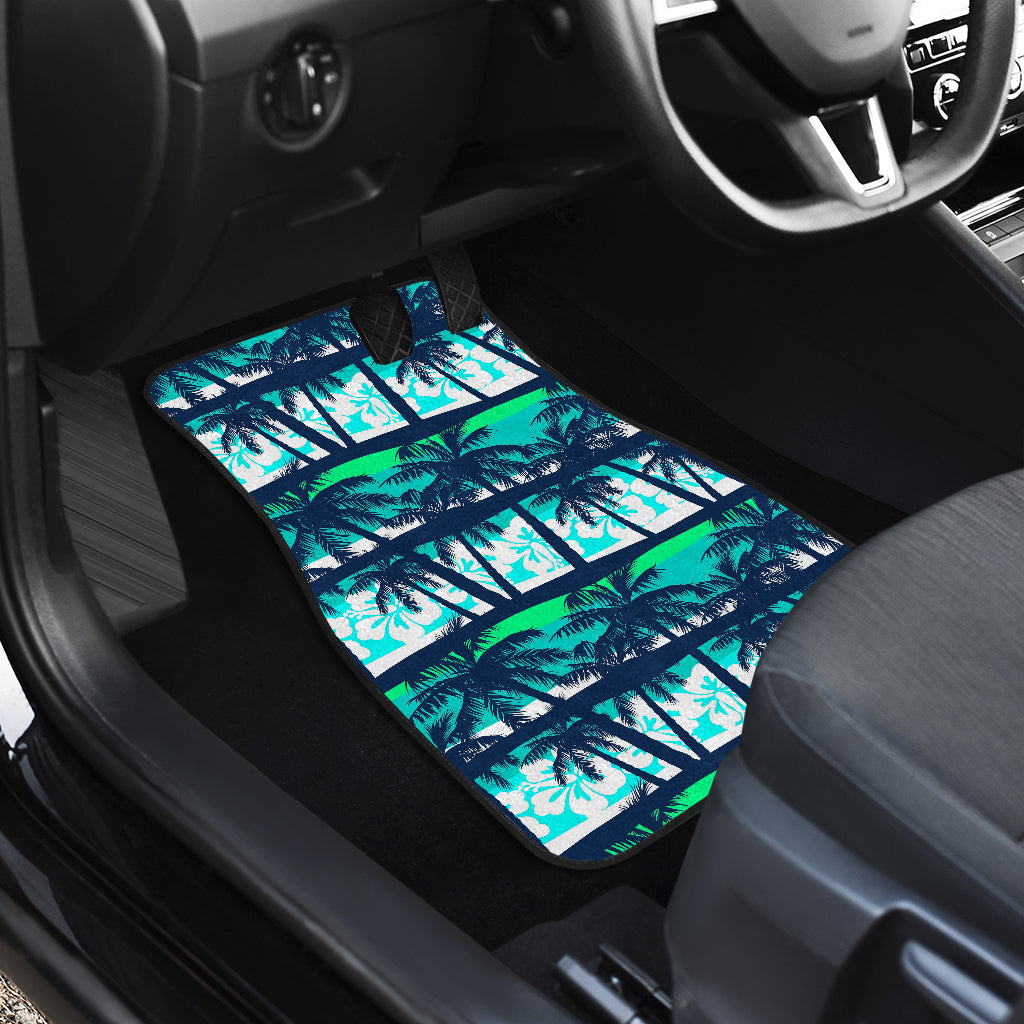 Blue Hibiscus Palm Tree Pattern Print Front And Back Car Floor Mats/ Front Car Mat