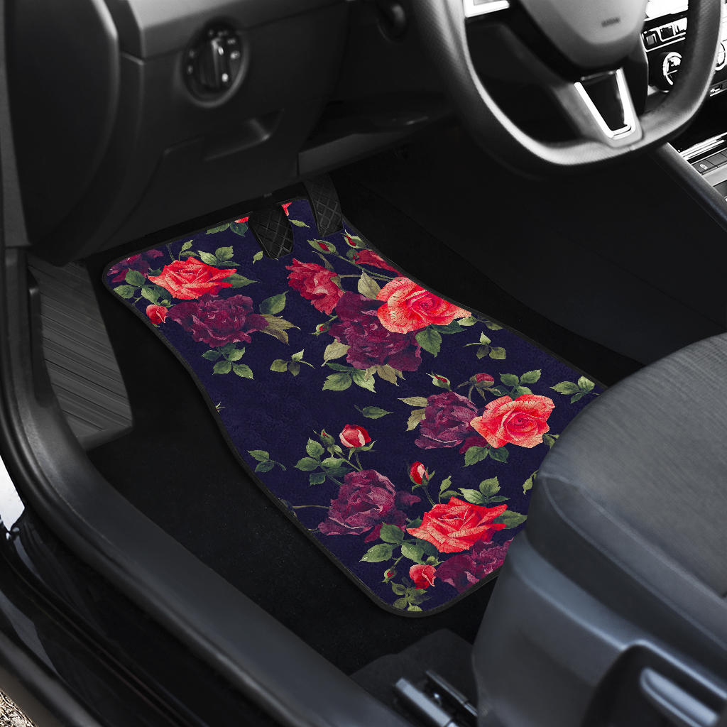 Red Violet Roses Floral Pattern Print Front And Back Car Floor Mats/ Front Car Mat