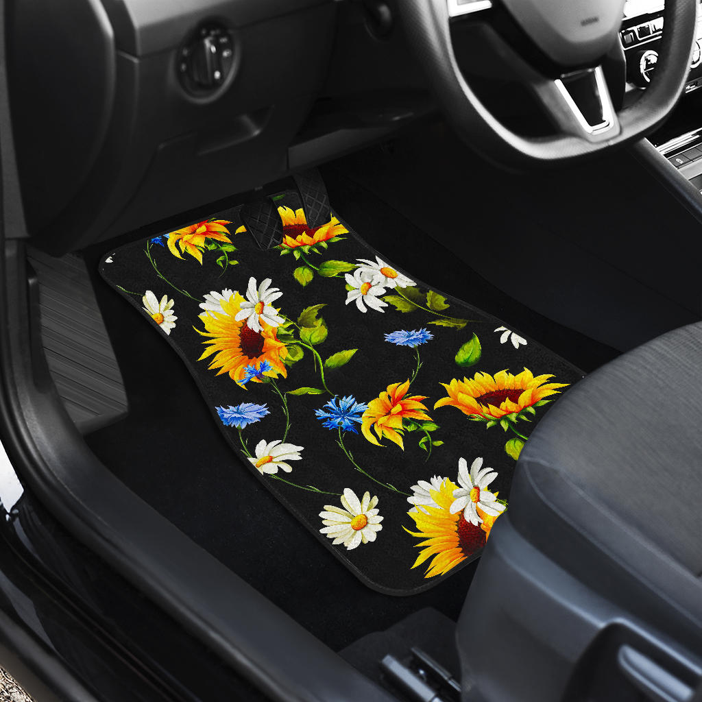 Sunflower Chamomile Pattern Print Front And Back Car Floor Mats/ Front Car Mat