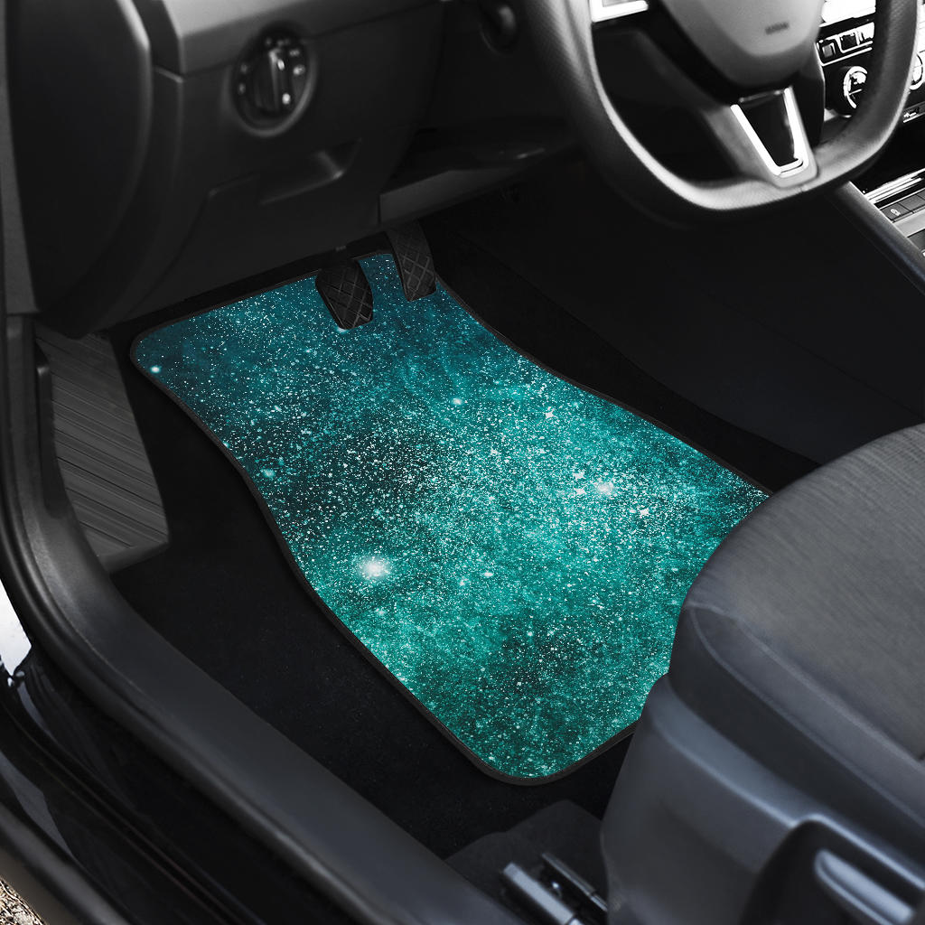 Teal Stardust Galaxy Space Print Front And Back Car Floor Mats/ Front Car Mat