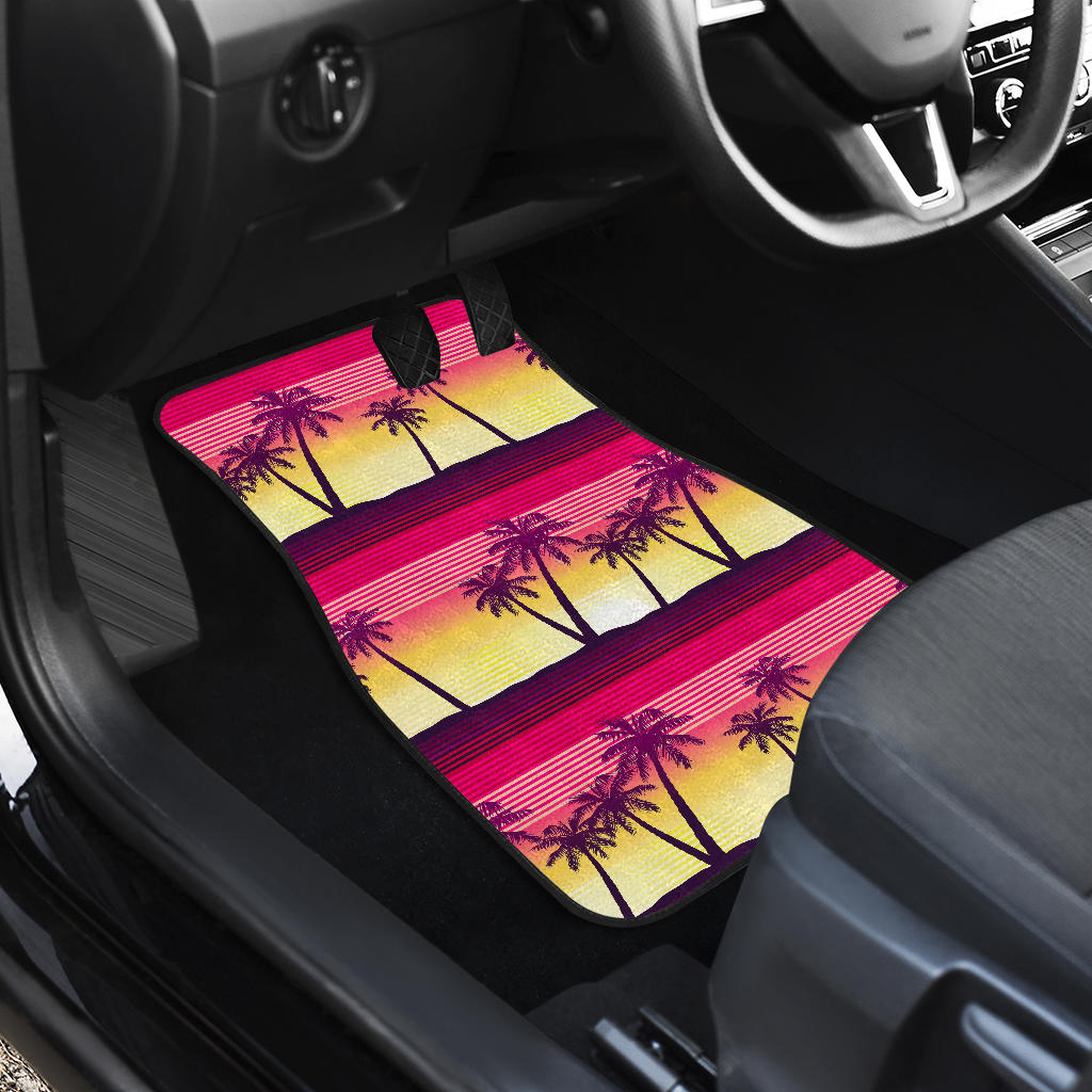 Sunset Palm Tree Pattern Print Front And Back Car Floor Mats/ Front Car Mat