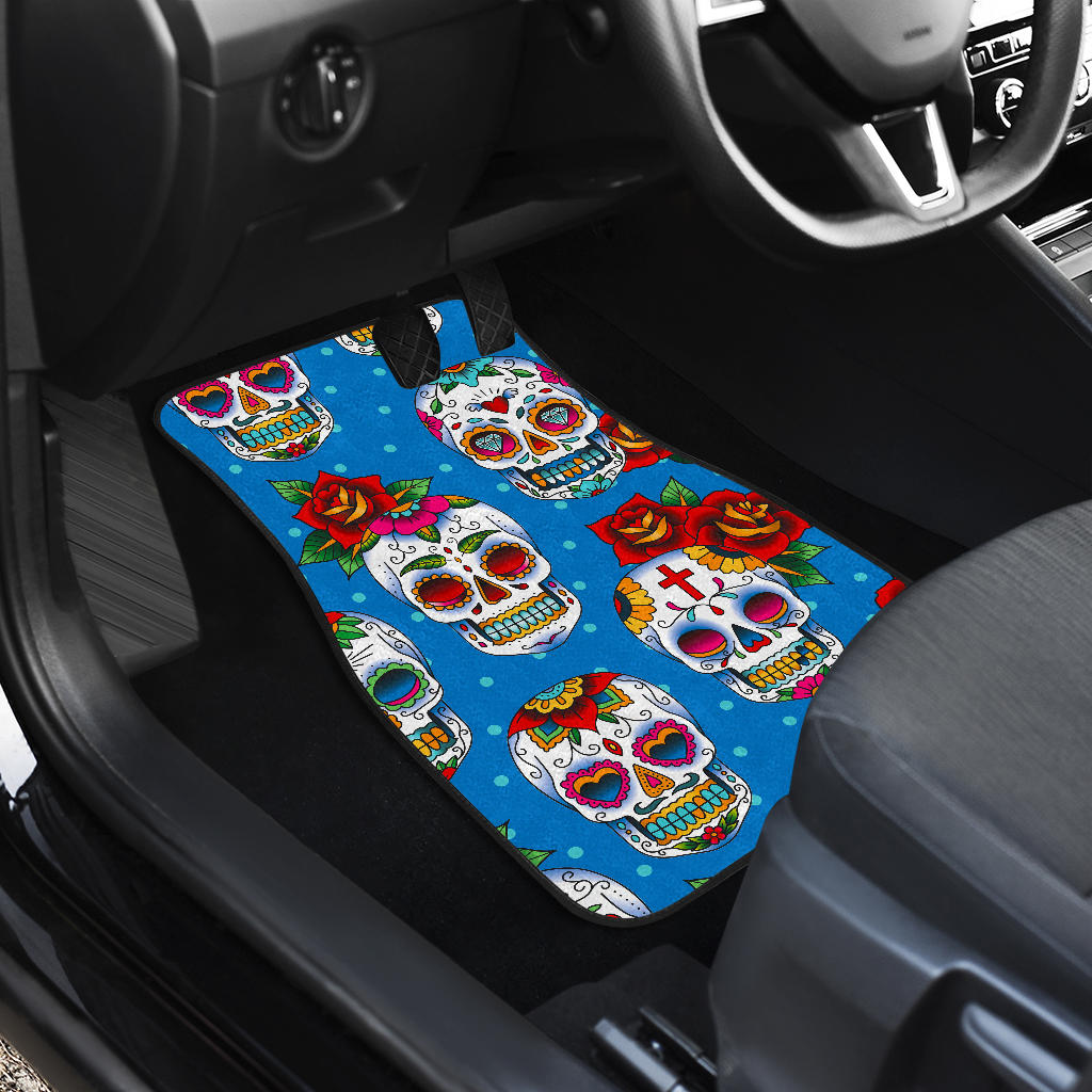 Rose Sugar Skull Pattern Print Front And Back Car Floor Mats/ Front Car Mat