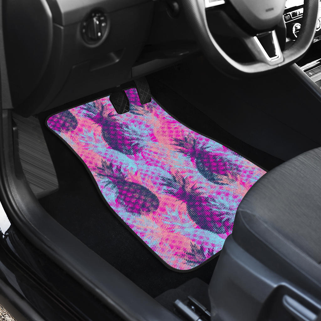 Neon Trippy Pineapple Pattern Print Front And Back Car Floor Mats/ Front Car Mat