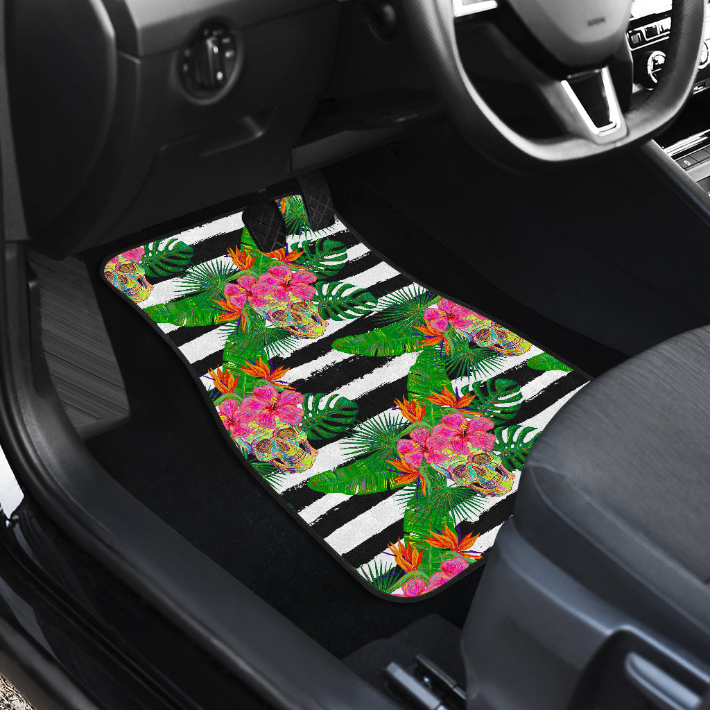 Aloha Skull Striped Pattern Print Front And Back Car Floor Mats/ Front Car Mat