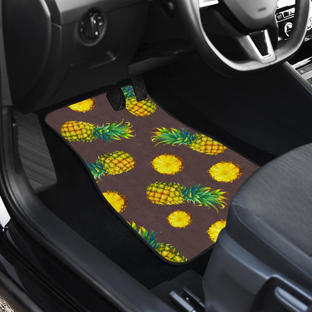 Brown Pineapple Pattern Print Front And Back Car Floor Mats/ Front Car Mat
