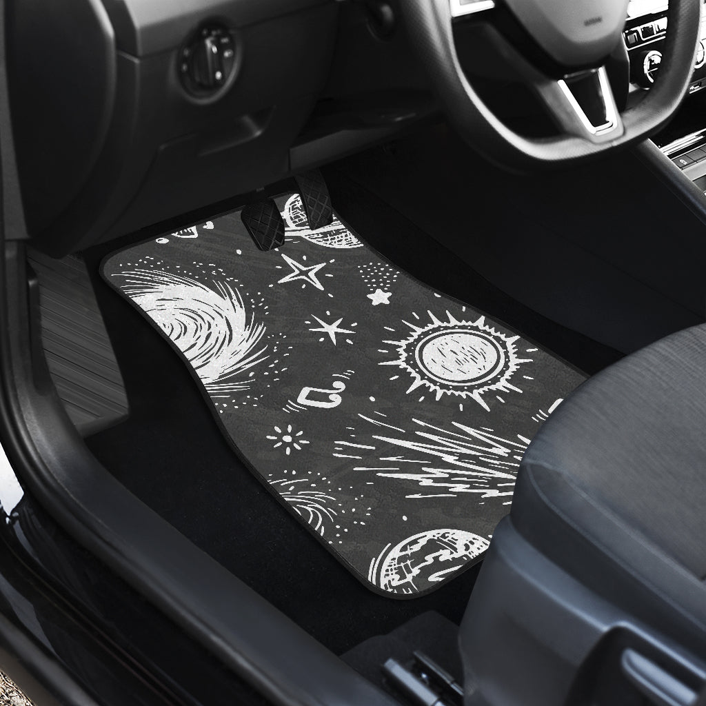 Black White Galaxy Outer Space Print Front And Back Car Floor Mats/ Front Car Mat