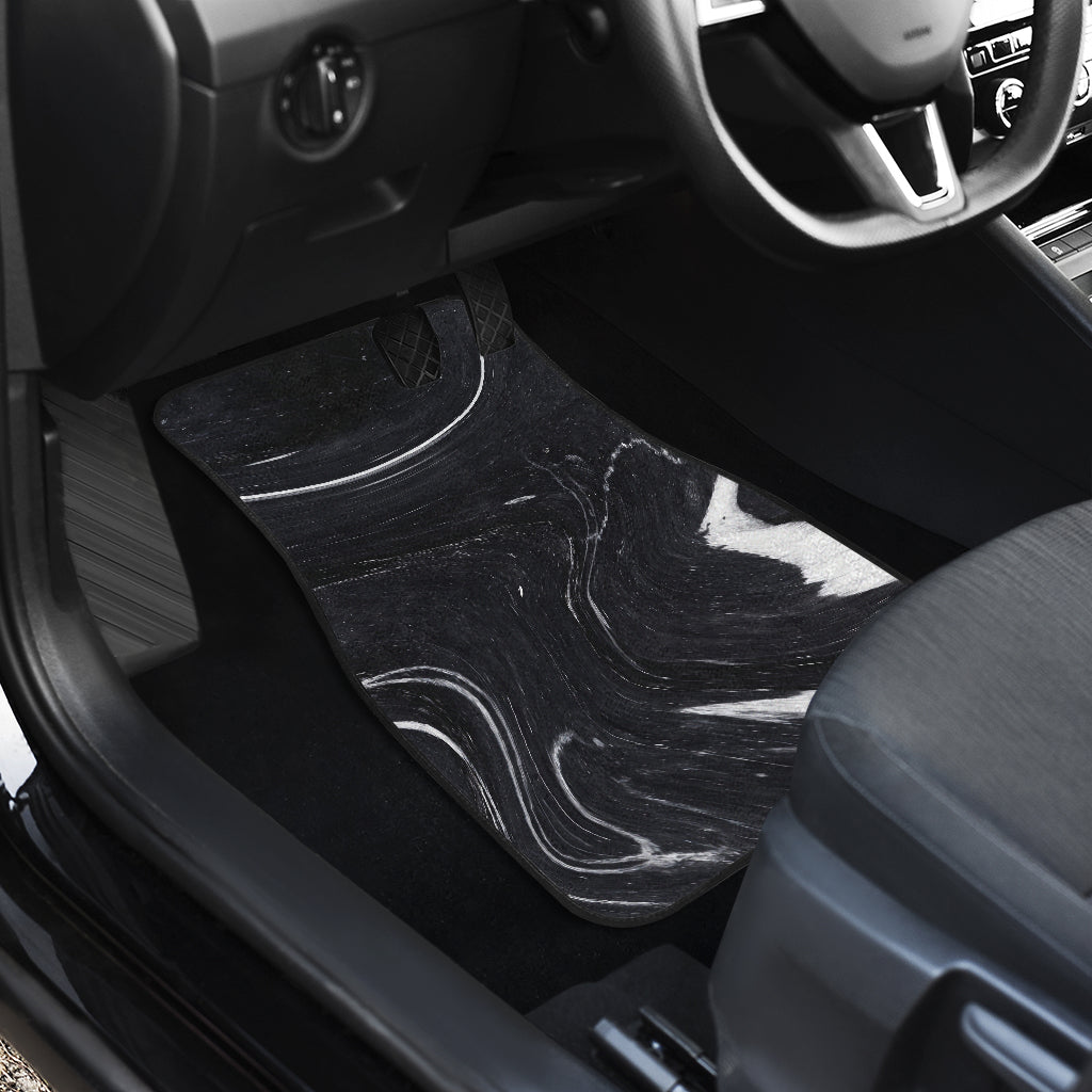 Black White Liquid Marble Print Front And Back Car Floor Mats/ Front Car Mat