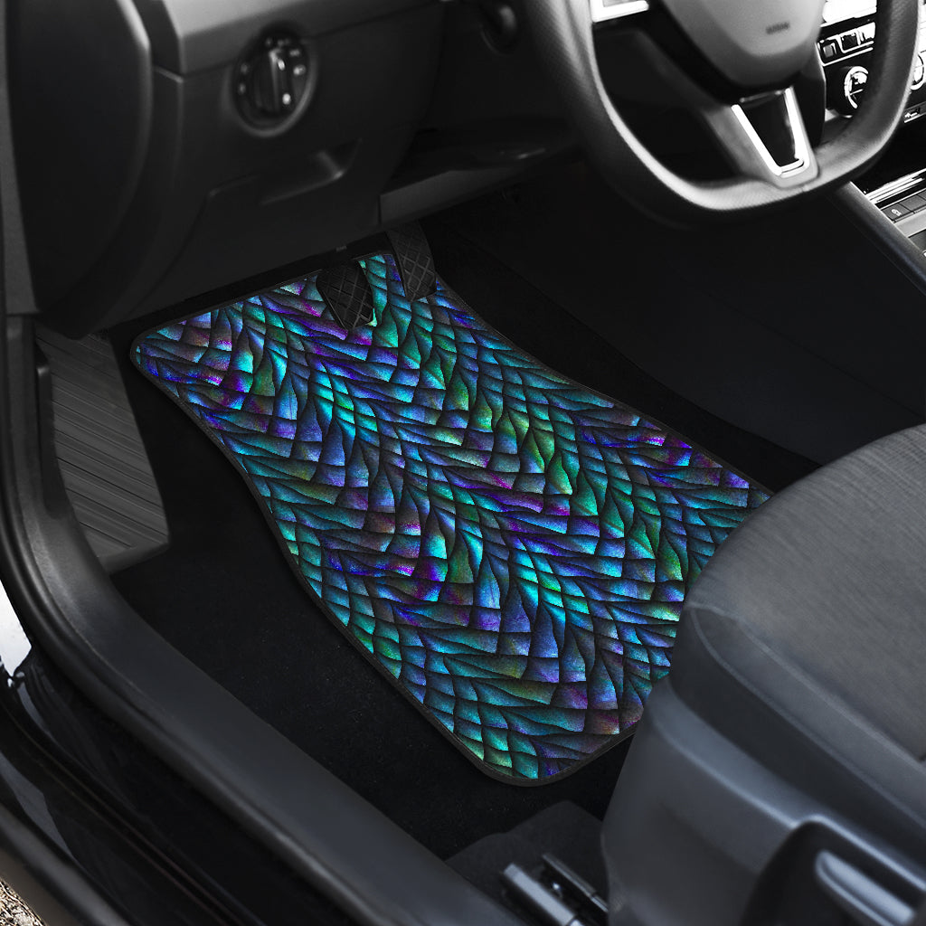 Turquoise Dragon Scales Pattern Print Front And Back Car Floor Mats/ Front Car Mat