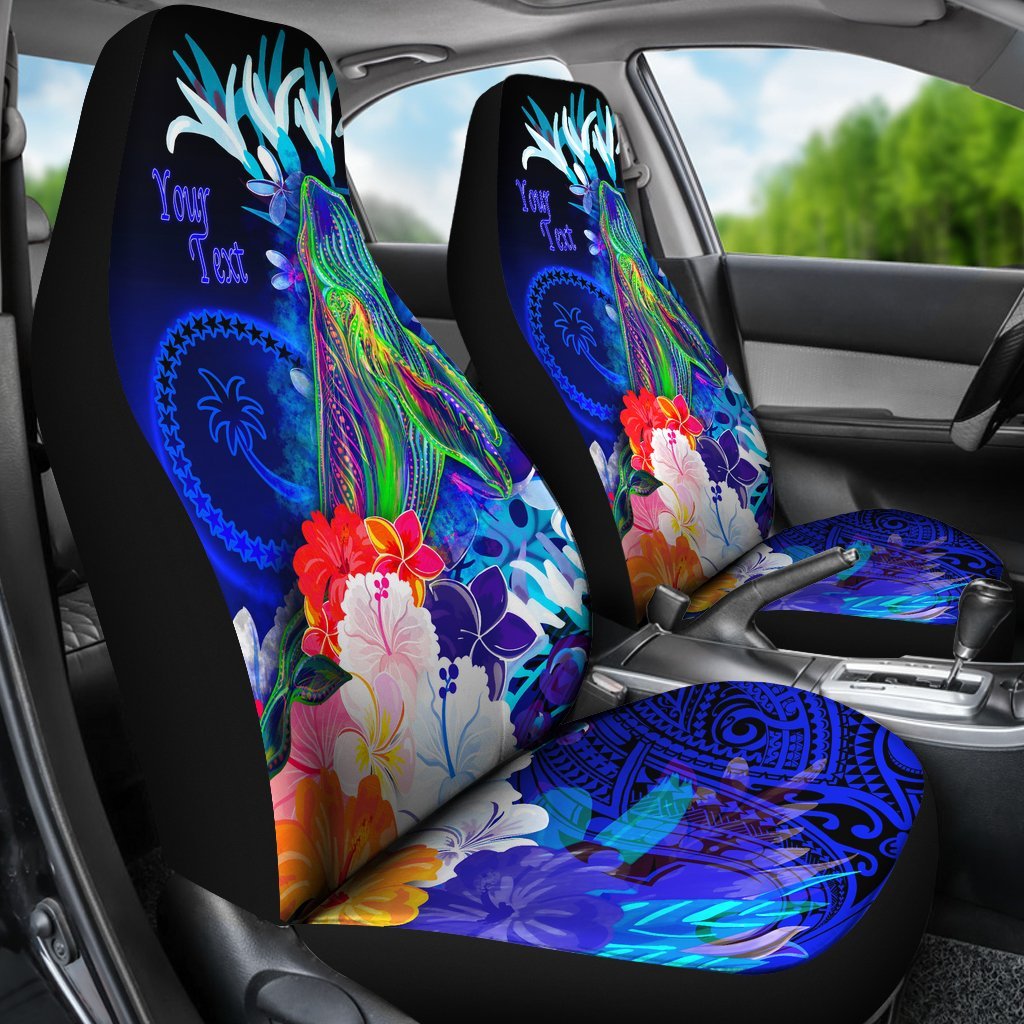 Personalised Chuuk Car Set Covers Humpback Whale with Tropical Flowers (Blue)