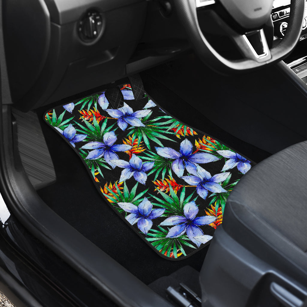Blue Hawaiian Wildflowers Pattern Print Front And Back Car Floor Mats/ Front Car Mat