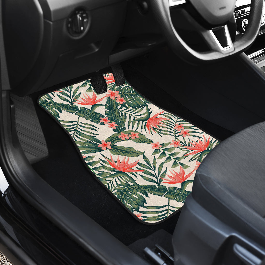 Blossom Tropical Leaves Pattern Print Front And Back Car Floor Mats/ Front Car Mat