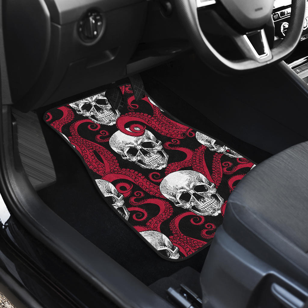 Red Octopus Skull Pattern Print Front And Back Car Floor Mats/ Front Car Mat