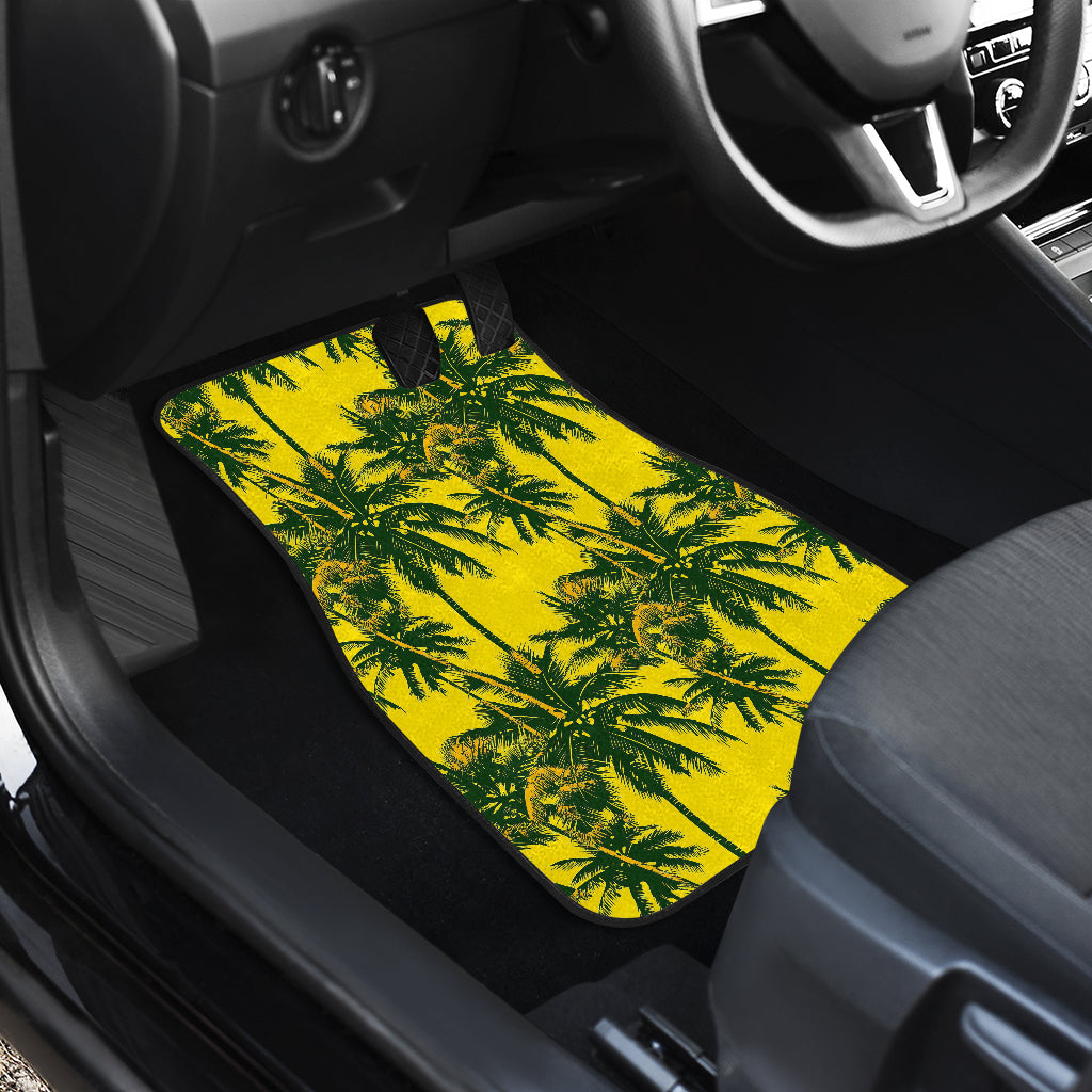 Yellow Palm Tree Pattern Print Front And Back Car Floor Mats/ Front Car Mat