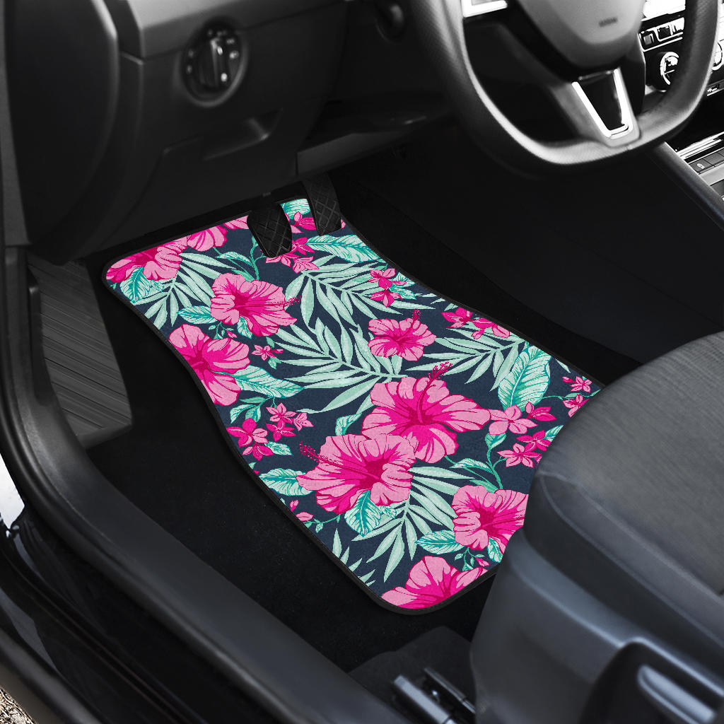 Pink Hibiscus Tropical Pattern Print Front And Back Car Floor Mats/ Front Car Mat