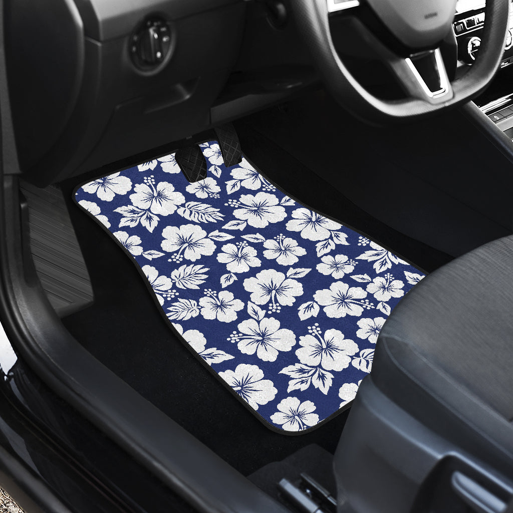 White Blue Hibiscus Floral Pattern Print Front And Back Car Floor Mats/ Front Car Mat