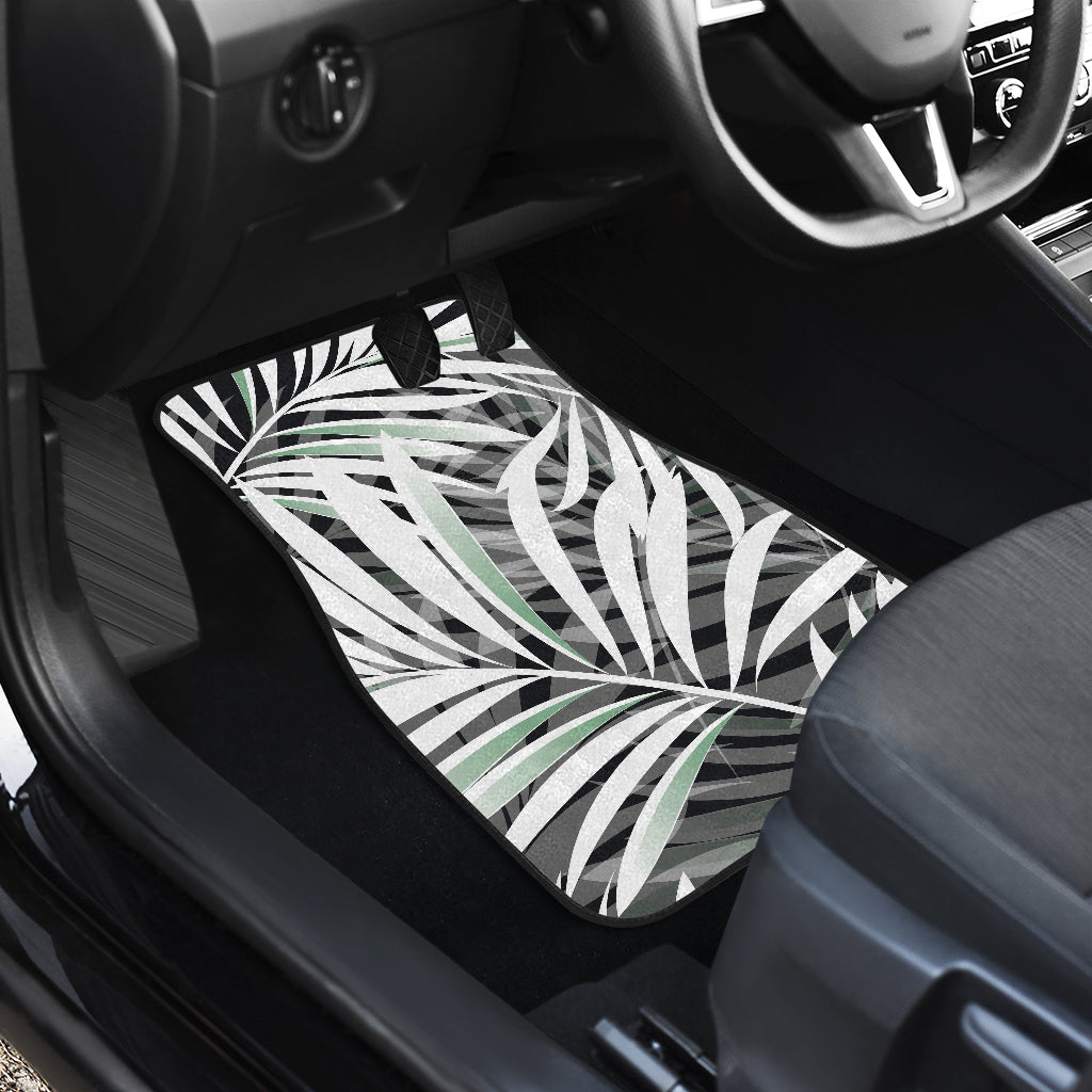 Black White Tropical Leaf Pattern Print Front And Back Car Floor Mats/ Front Car Mat