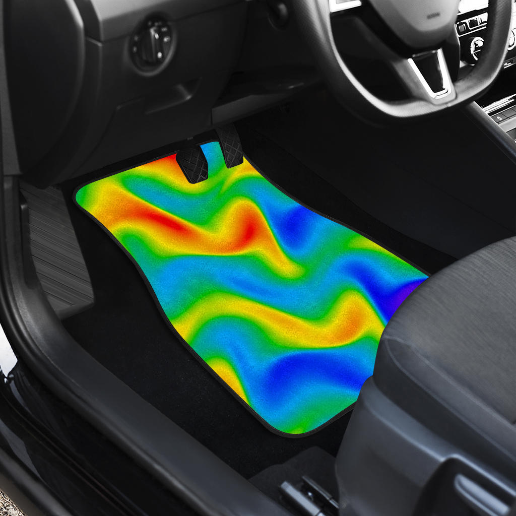 Rainbow Psychedelic Trippy Print Front And Back Car Floor Mats/ Front Car Mat