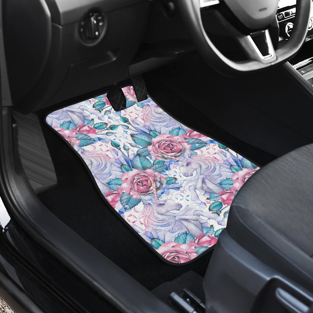 White Fairy Rose Unicorn Pattern Print Front And Back Car Floor Mats/ Front Car Mat
