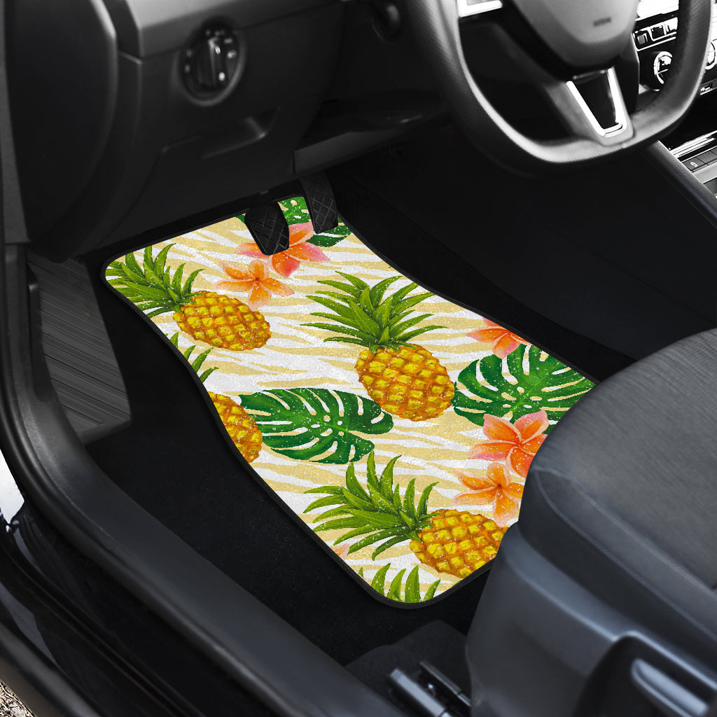 Beige Zebra Pineapple Pattern Print Front And Back Car Floor Mats/ Front Car Mat