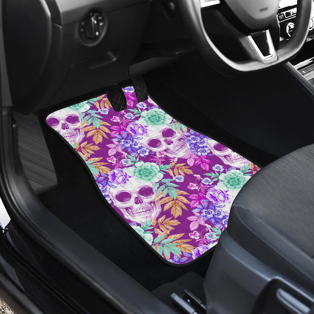 Neon Skull Floral Pattern Print Front And Back Car Floor Mats/ Front Car Mat