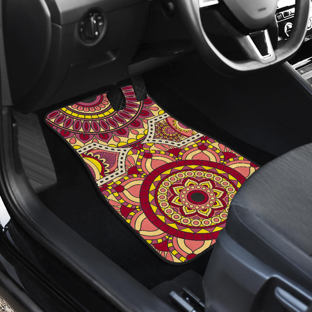 Sangria Mandala Bohemian Pattern Print Front And Back Car Floor Mats/ Front Car Mat
