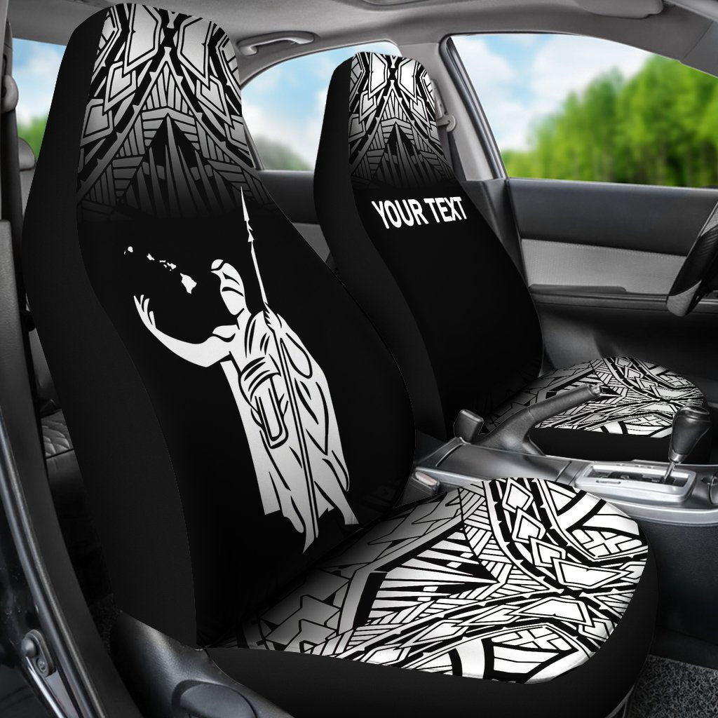 Hawaii Personalised Seat Covers Kamehameha KingCar Polynesian Tattoo Fog Black