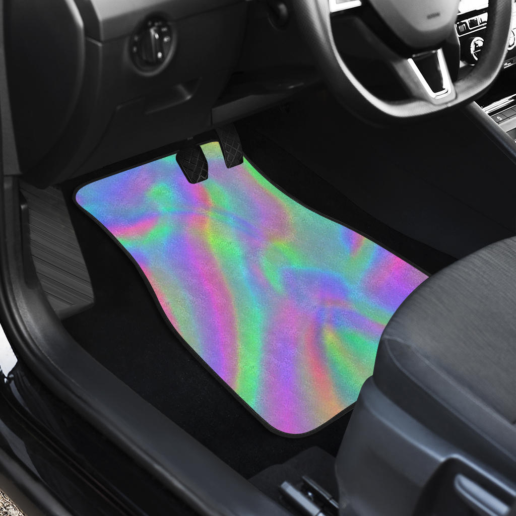 Psychedelic Holographic Trippy Print Front And Back Car Floor Mats/ Front Car Mat