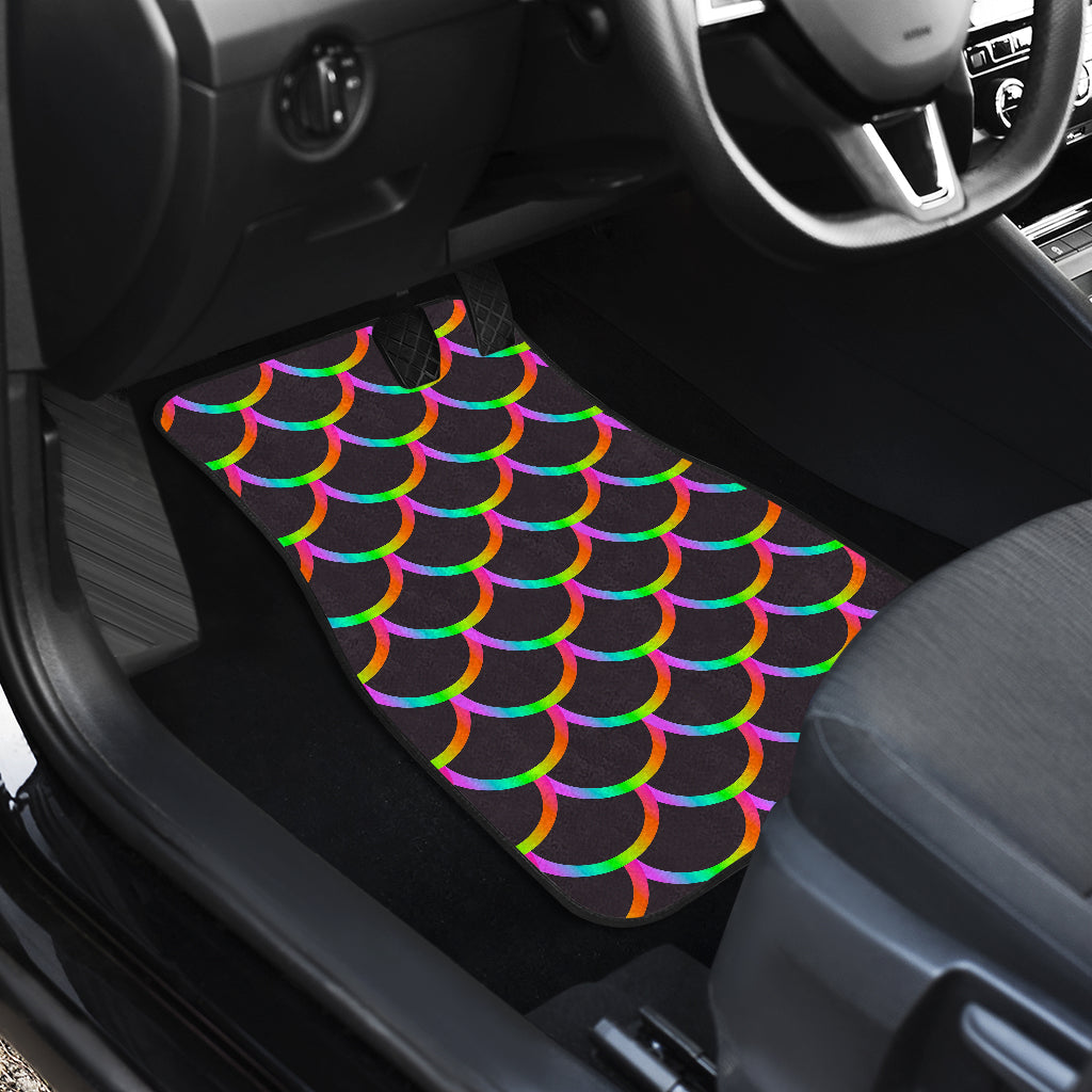 Black Mermaid Scales Pattern Print Front And Back Car Floor Mats/ Front Car Mat