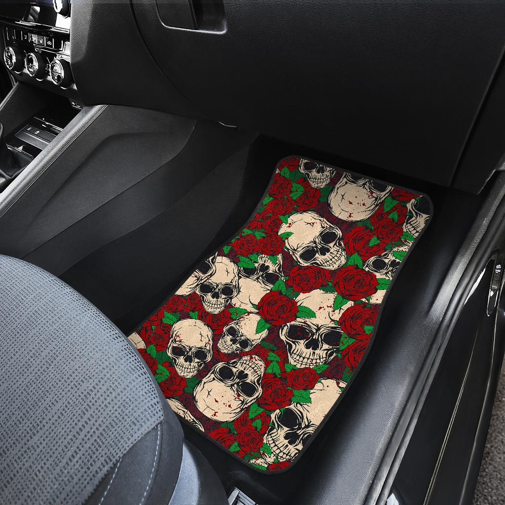 Red Rose Skull Pattern Print Front And Back Car Floor Mats/ Front Car Mat