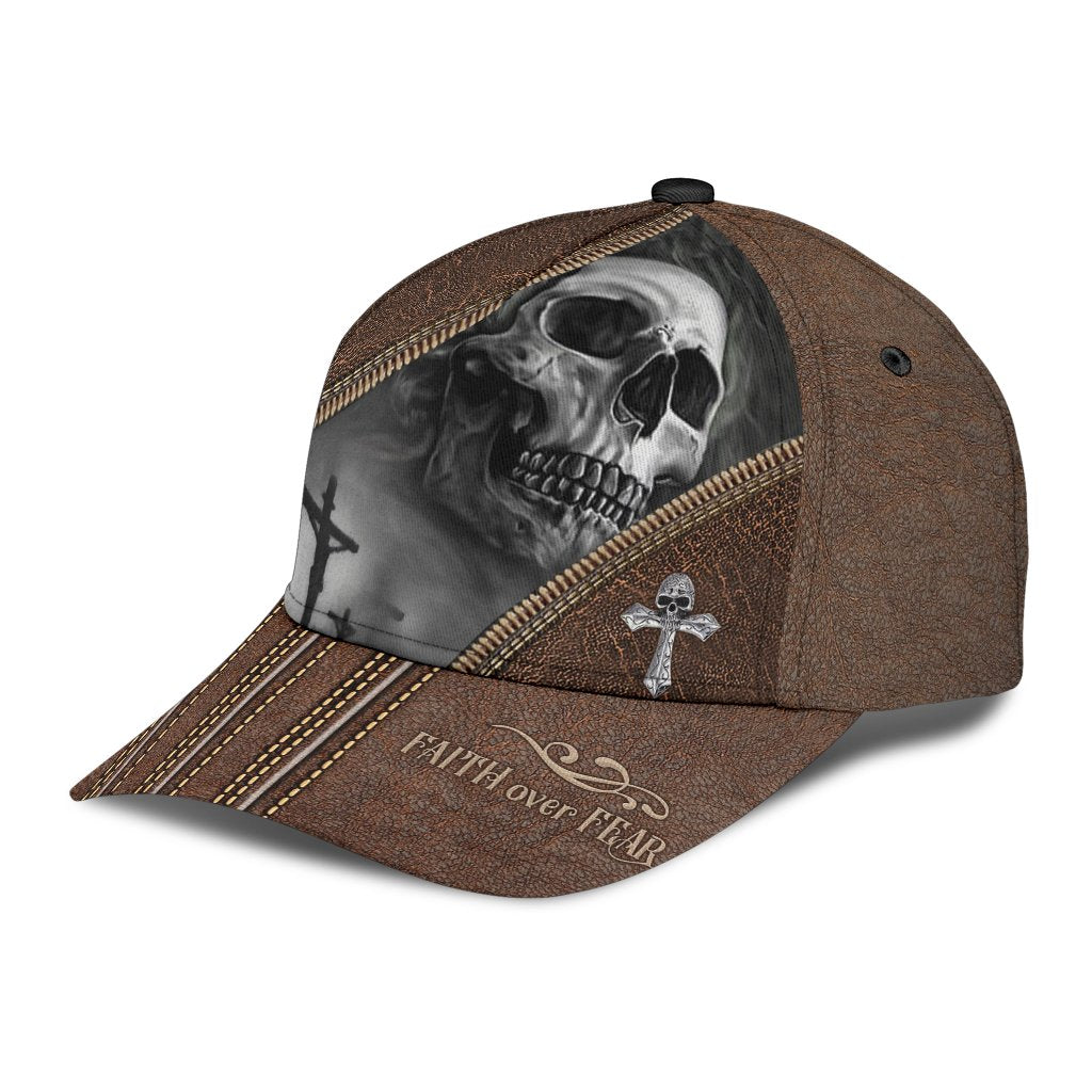 Skull Faith Over Fear Classic Cap/ 3D Full Print Skull Cap Hat Leather Pattern