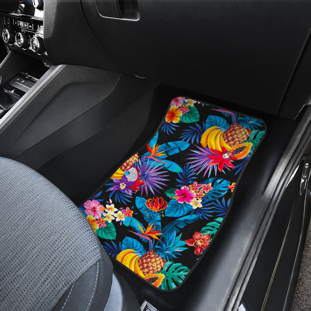 Turquoise Hawaiian Fruits Pattern Print Front And Back Car Floor Mats/ Front Car Mat