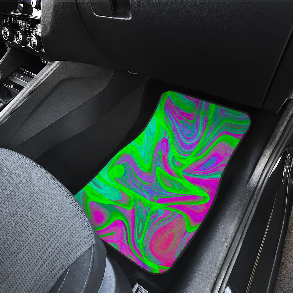 Neon Green Pink Psychedelic Trippy Print Front And Back Car Floor Mats/ Front Car Mat