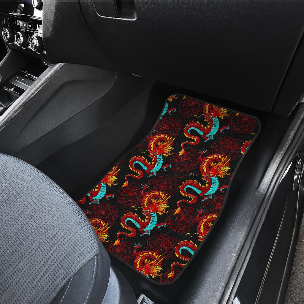 Red Dragon Lotus Pattern Print Front And Back Car Floor Mats/ Front Car Mat