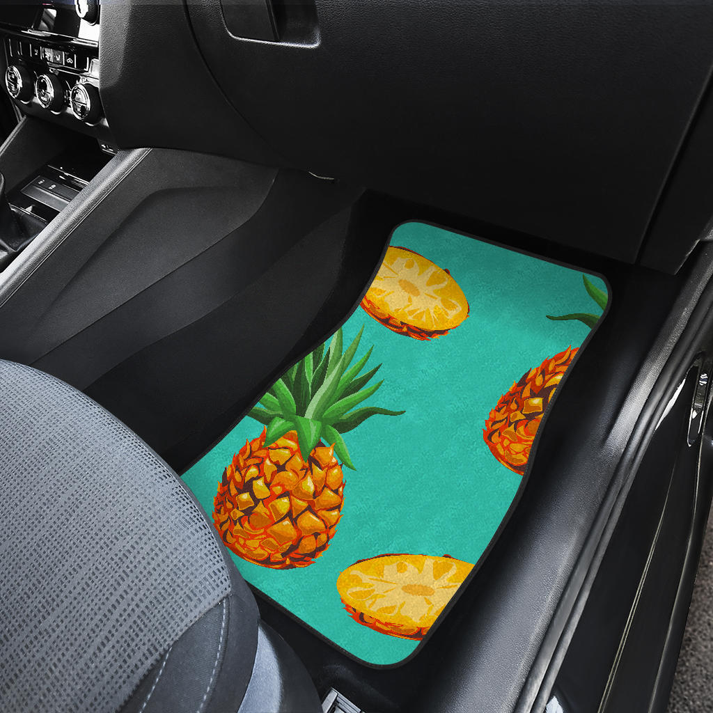 Pastel Turquoise Pineapple Pattern Print Front And Back Car Floor Mats/ Front Car Mat