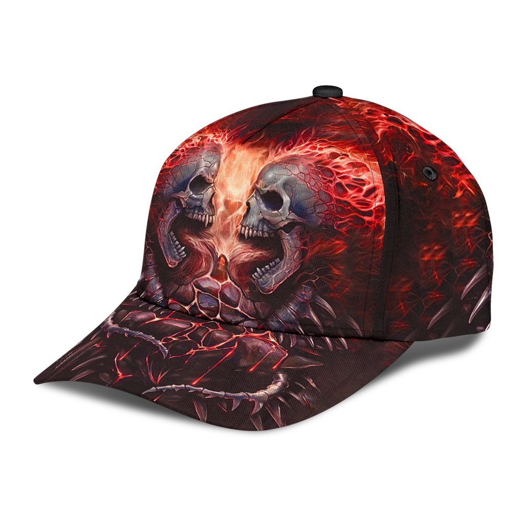 3D Full Printed Baseball Cap With Skull Angry Red Fire Skull Pattern On Cap Hat