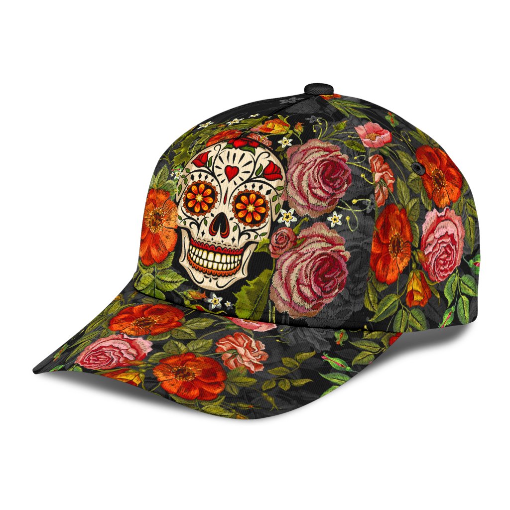 3D Baseball Cap Hat With Skull Flower Patter Skull Cap Hat For Her Women Skull Cap Hat