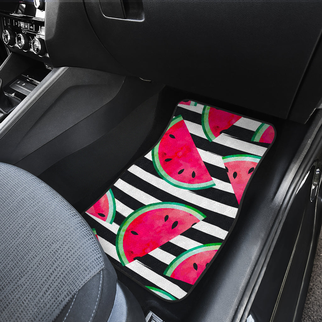Black Striped Watermelon Pattern Print Front And Back Car Floor Mats/ Front Car Mat