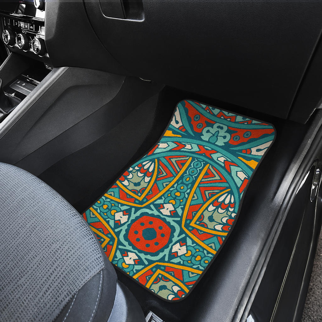 Teal Bohemian Mandala Pattern Print Front And Back Car Floor Mats/ Front Car Mat