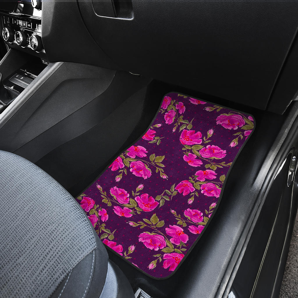 Purple Floral Flower Pattern Print Front And Back Car Floor Mats/ Front Car Mat