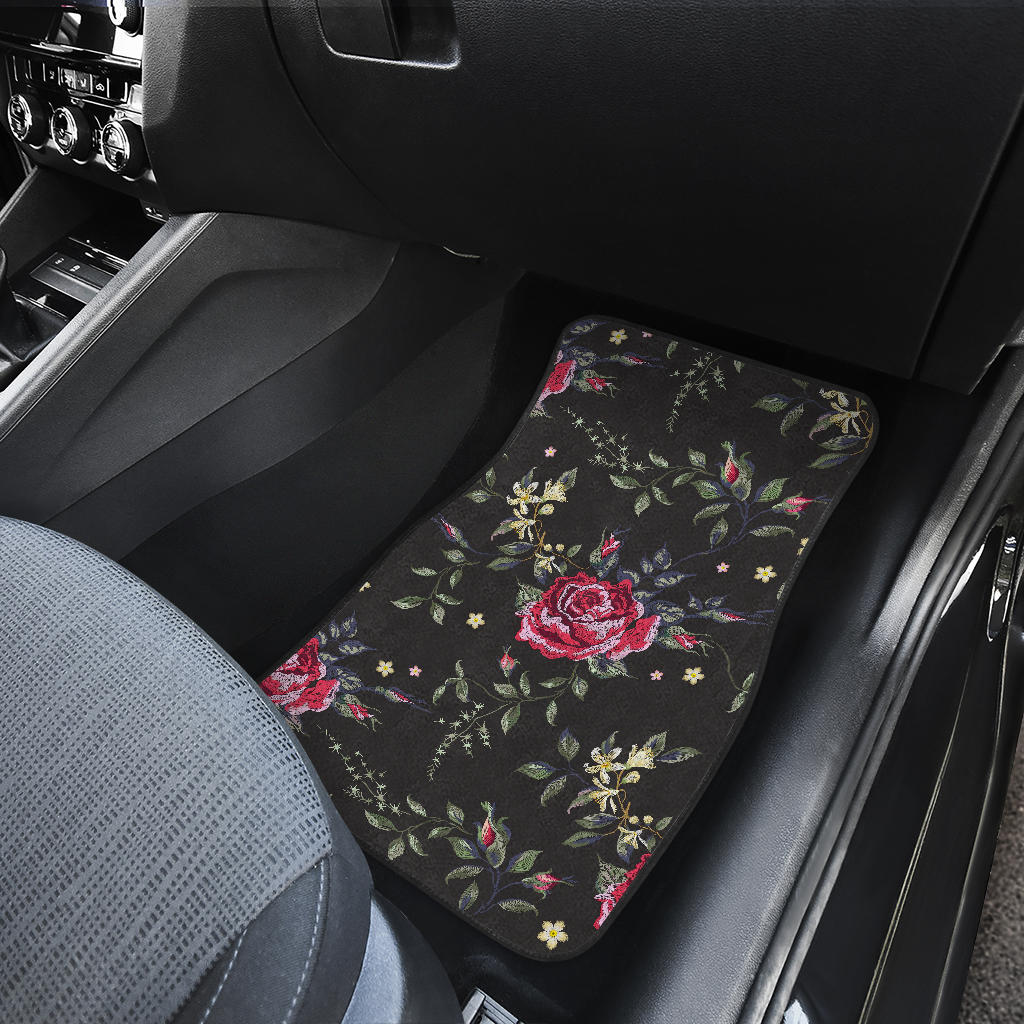 Red Rose Floral Pattern Print Front And Back Car Floor Mats/ Front Car Mat