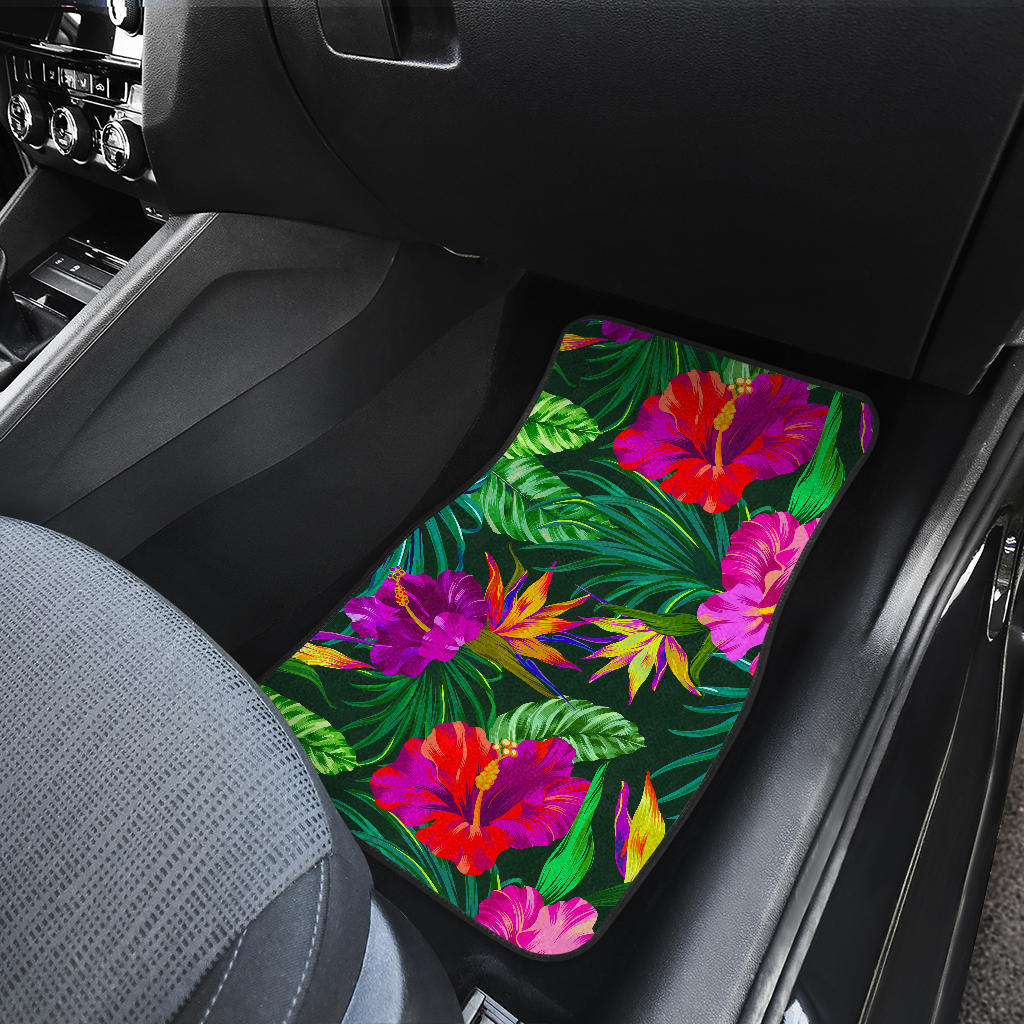 Purple Tropical Pattern Print Front And Back Car Floor Mats/ Front Car Mat