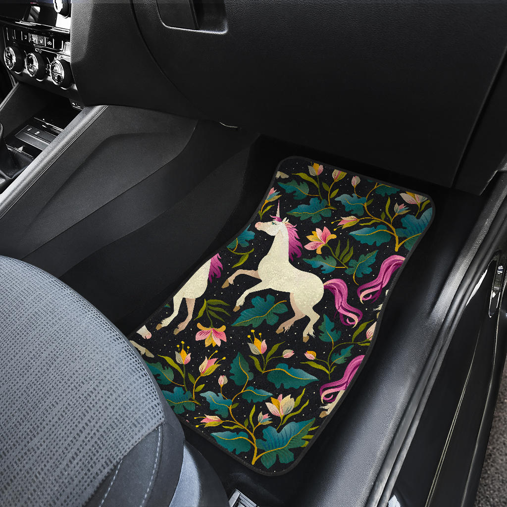 Night Floral Unicorn Pattern Print Front And Back Car Floor Mats/ Front Car Mat