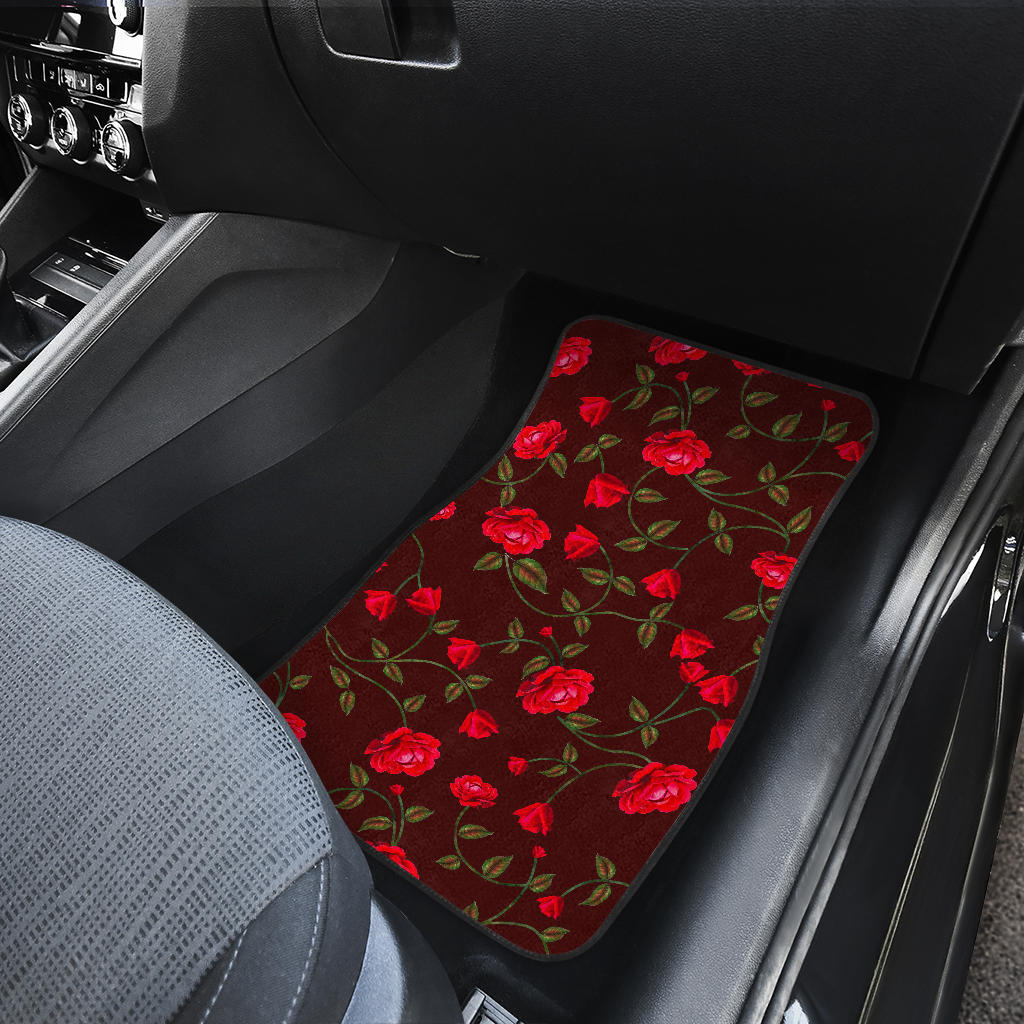 Red Rose Floral Flower Pattern Print Front And Back Car Floor Mats/ Front Car Mat