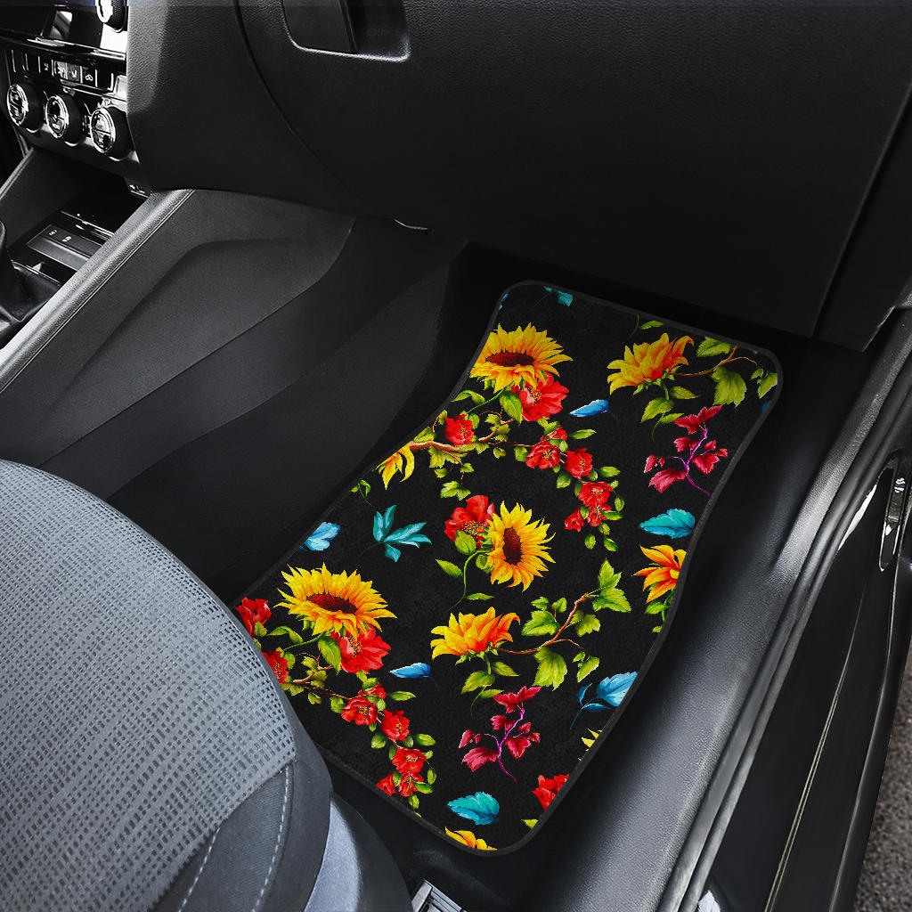 Sunflower Floral Pattern Print Front And Back Car Floor Mats/ Front Car Mat