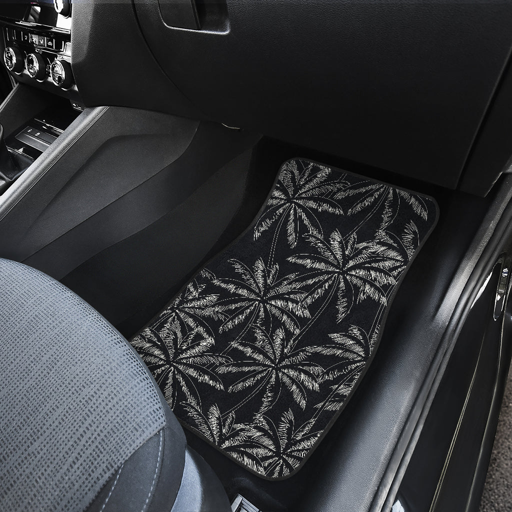Black White Palm Tree Pattern Print Front And Back Car Floor Mats/ Front Car Mat