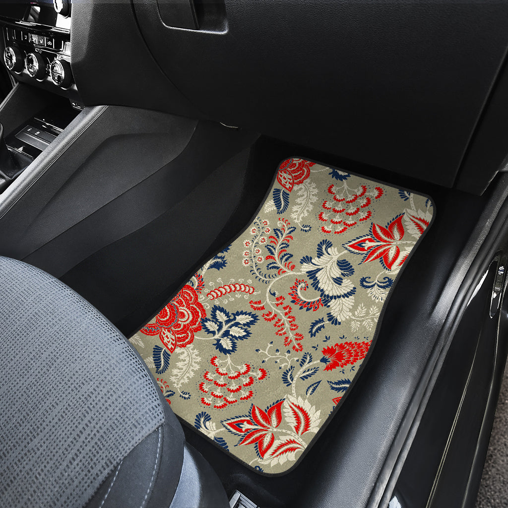 Beige Bohemian Floral Pattern Print Front And Back Car Floor Mats/ Front Car Mat
