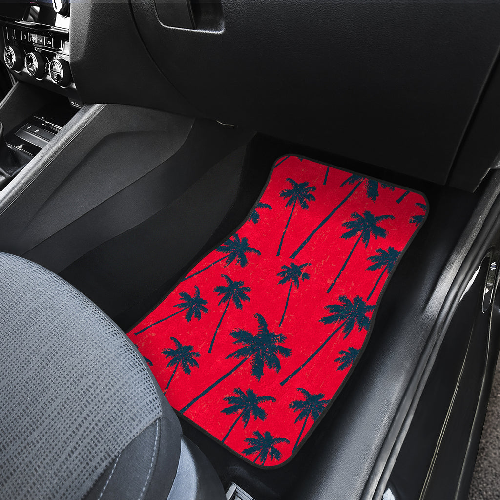 Black Red Palm Tree Pattern Print Front And Back Car Floor Mats/ Front Car Mat